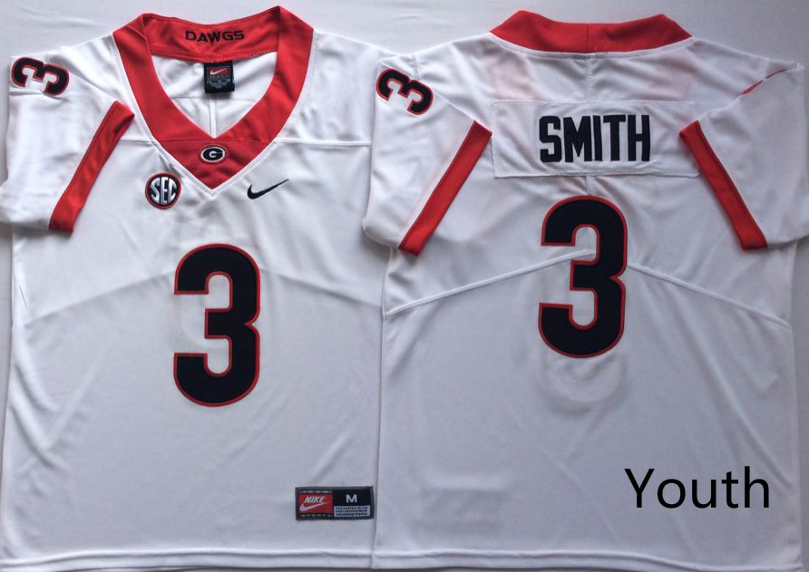 Youth Georgia Bulldogs #3 Smith White Nike NCAA Jerseys